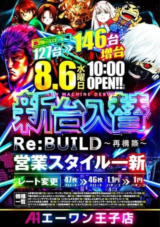 【エーワン王子店】本日☆新台入替☆朝10時開店！！