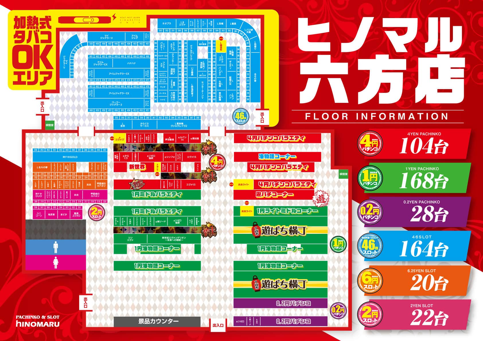 千葉県　日の丸パチンコ六方店　千葉市稲毛区 フロアマップ1