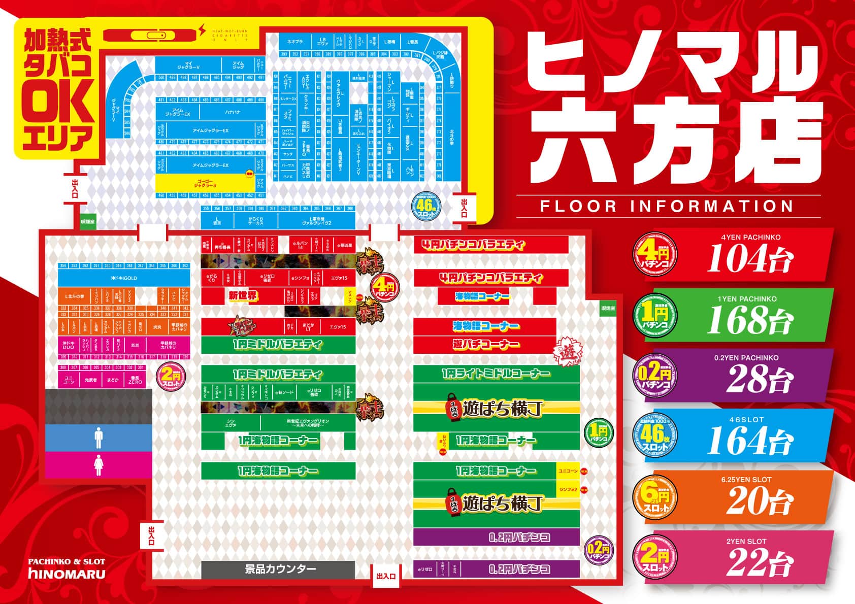 千葉県　日の丸パチンコ六方店　千葉市稲毛区 フロアマップ1